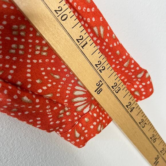 Lucky Brand Shirt Womens Large Orange Bishop Collar Festival Western Floral Boho - Picture 7 of 11